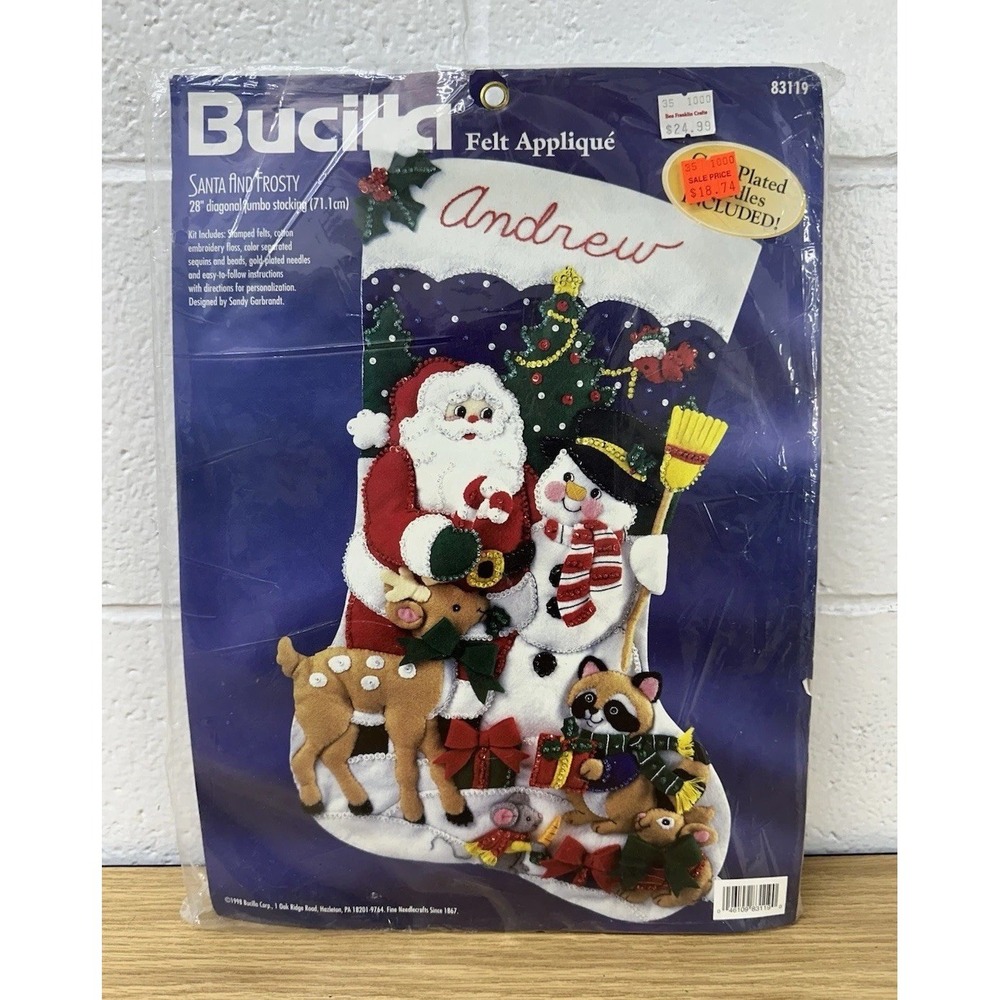 Christmas‎ Bucilla STOCKING FELT Kit,SANTA AND FROSTY, Snowman,Animals,28",83119